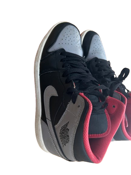 Nike Air Jordan 1 Mid – Black / Grey with Red Accents SIze &