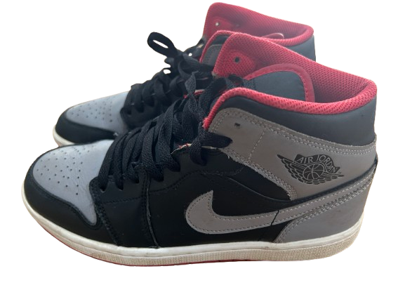 Nike Air Jordan 1 Mid – Black / Grey with Red Accents SIze &