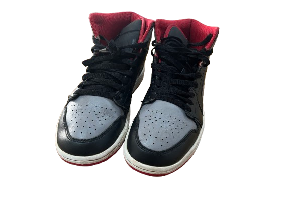 Nike Air Jordan 1 Mid – Black / Grey with Red Accents SIze &